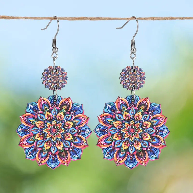 Datura Flowers Retro Double-sided Wooden Earrings
