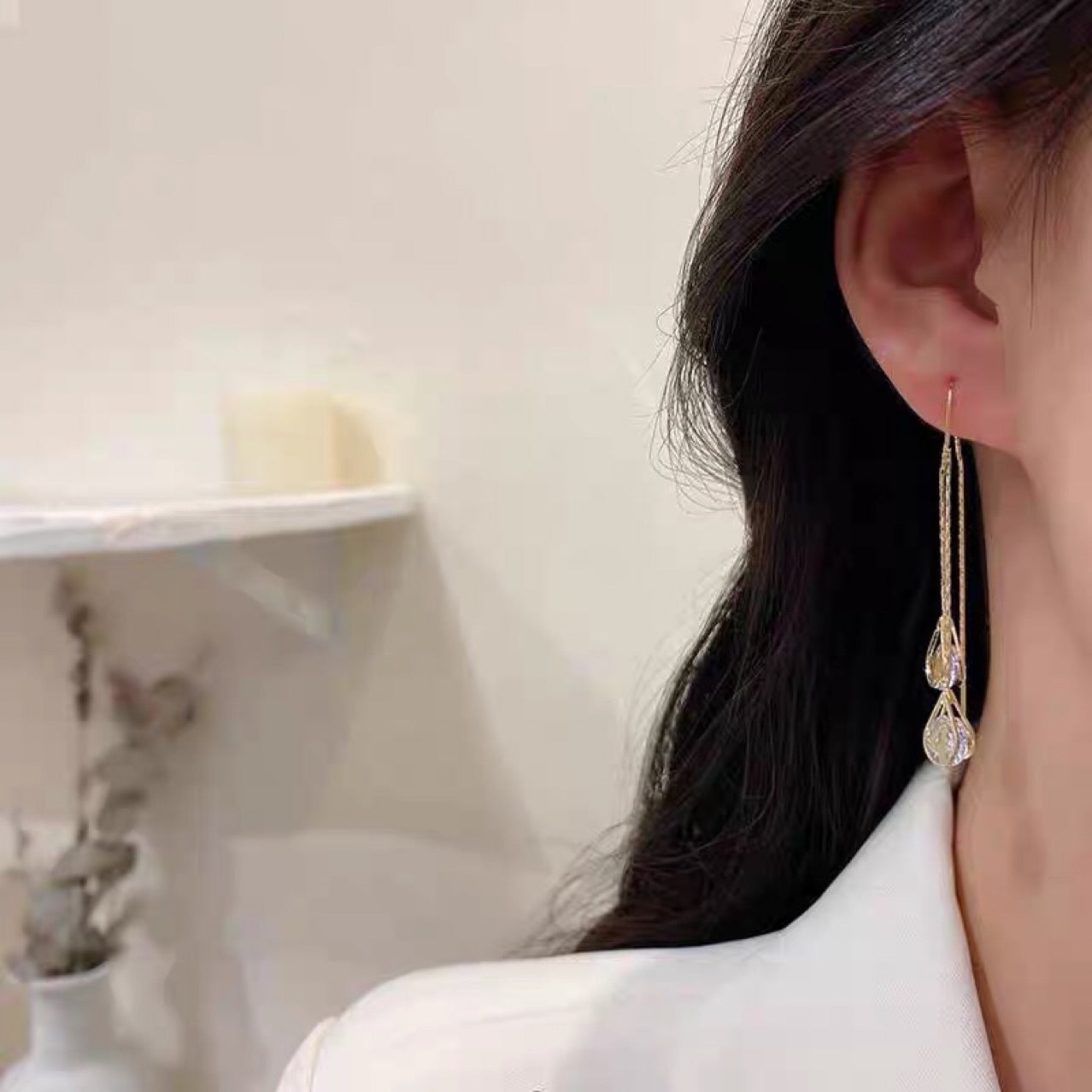Fashion Design 1314 Zircon Water Drops Hanging Earrings