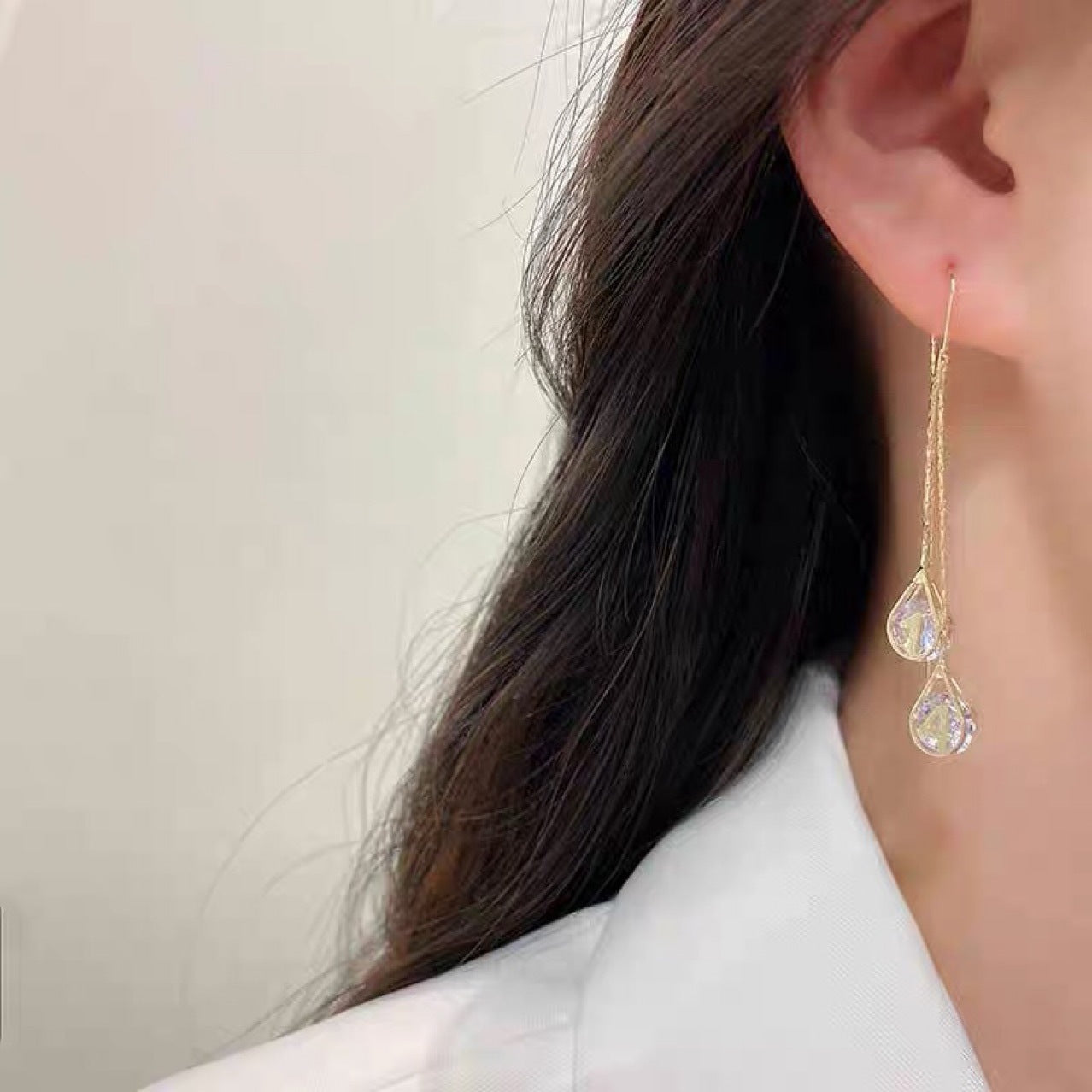 Fashion Design 1314 Zircon Water Drops Hanging Earrings