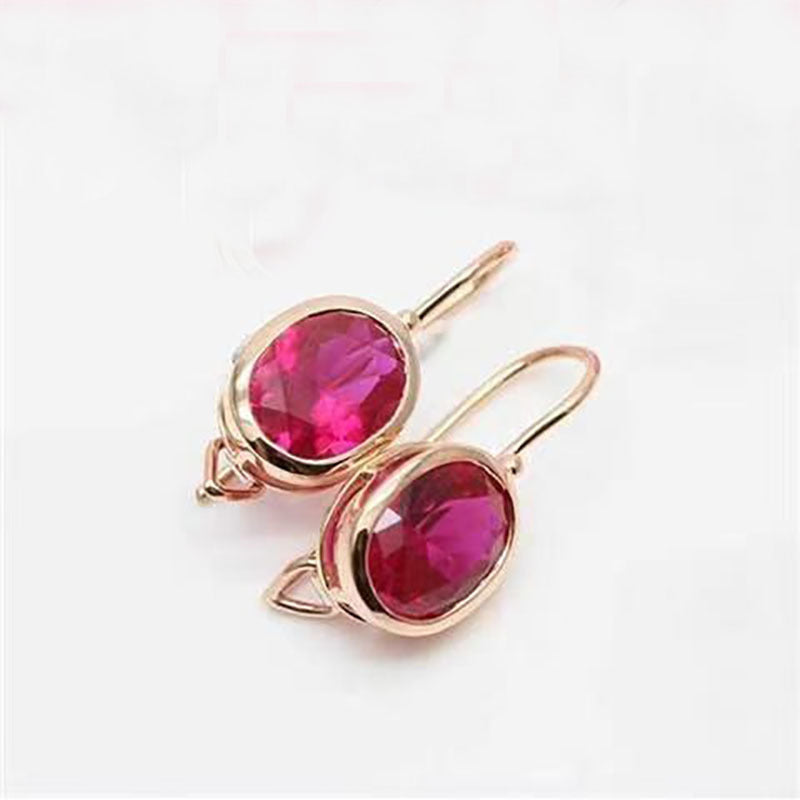 Cross-border Hot Selling New Russian Fashion Rose Redstone Hollow Stud Earrings Pendant Suit