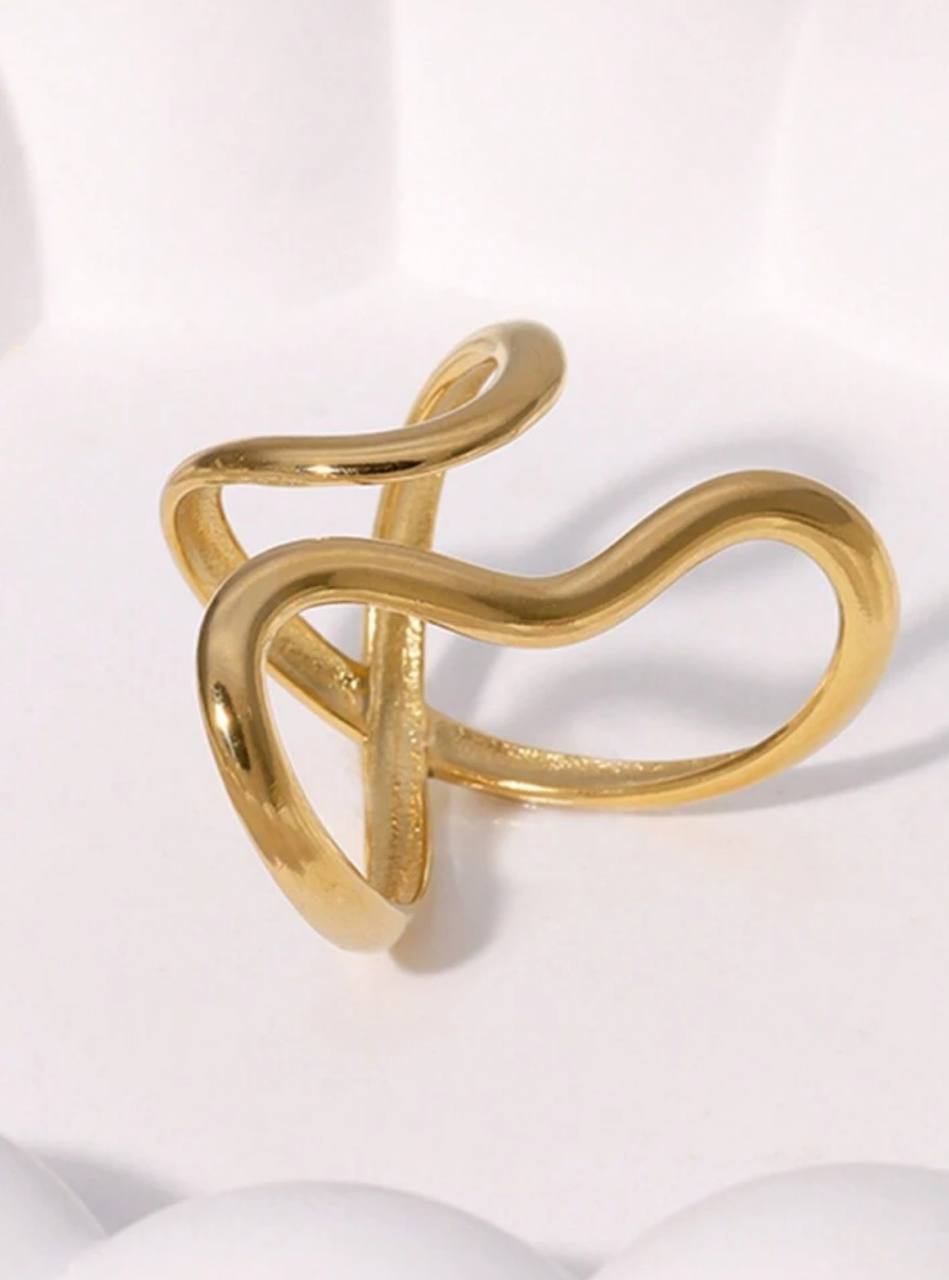 Fashionable Asymmetrical Wavy Stainless Steel Adjustable Open Ring, Suitable For Women For Daily Wear, Festivals, Banquets