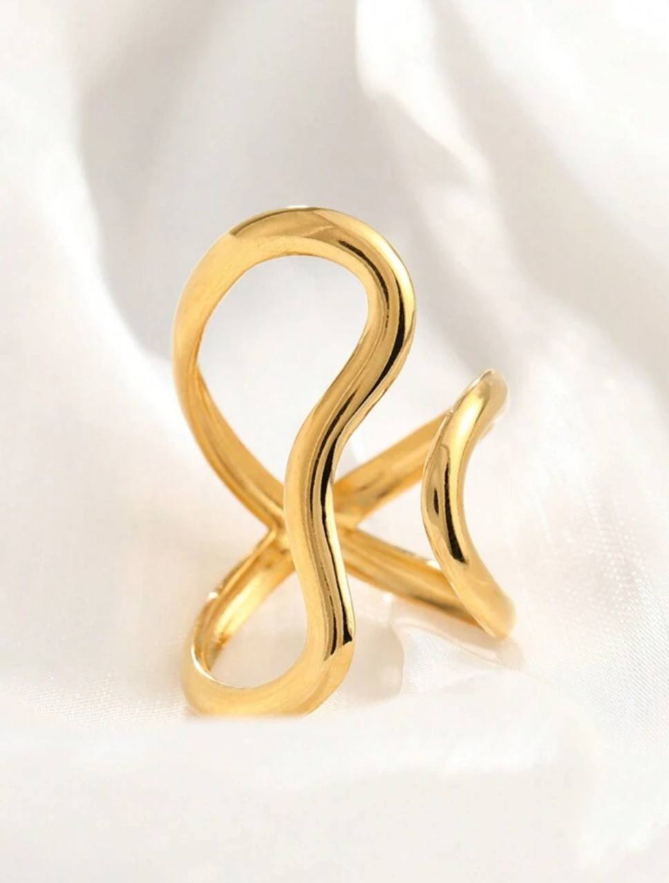 Fashionable Asymmetrical Wavy Stainless Steel Adjustable Open Ring, Suitable For Women For Daily Wear, Festivals, Banquets