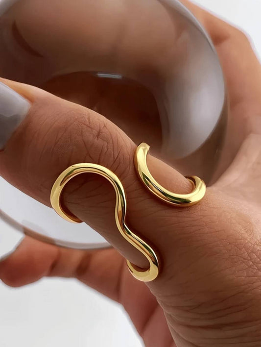 Fashionable Asymmetrical Wavy Stainless Steel Adjustable Open Ring, Suitable For Women For Daily Wear, Festivals, Banquets