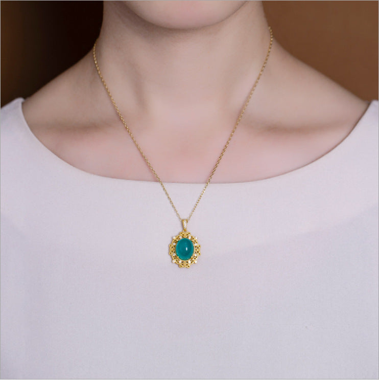 Fashion Natural Amazonite Oval Pendant Necklace