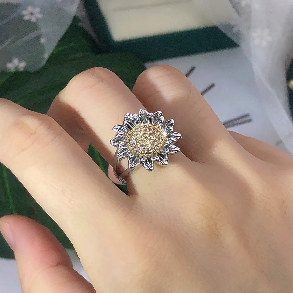 Sunflower Micro-inlaid Zircon Ring Female