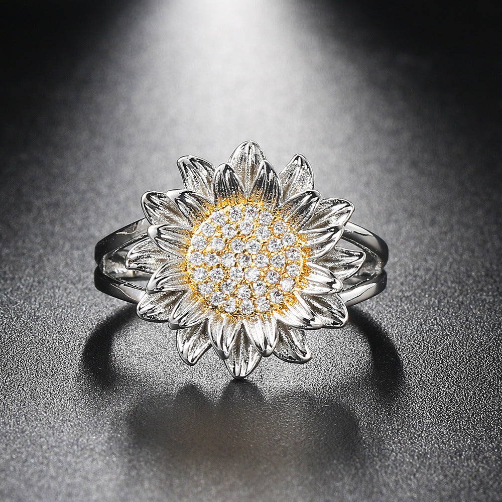 Sunflower Micro-inlaid Zircon Ring Female