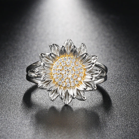 Sunflower Micro-inlaid Zircon Ring Female