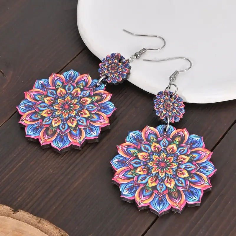 Datura Flowers Retro Double-sided Wooden Earrings