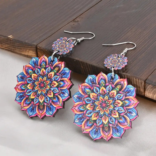 Datura Flowers Retro Double-sided Wooden Earrings