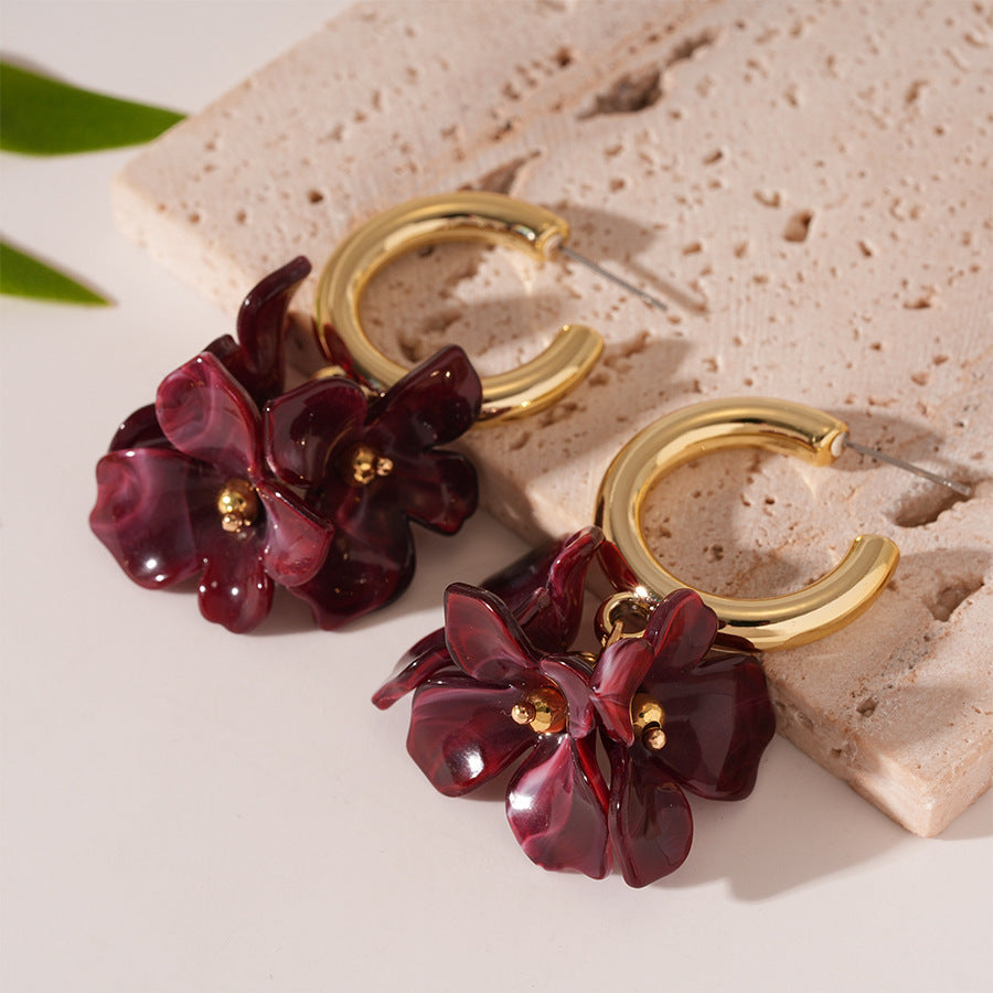Silver Needle Retro Coffee Color Earrings For Women