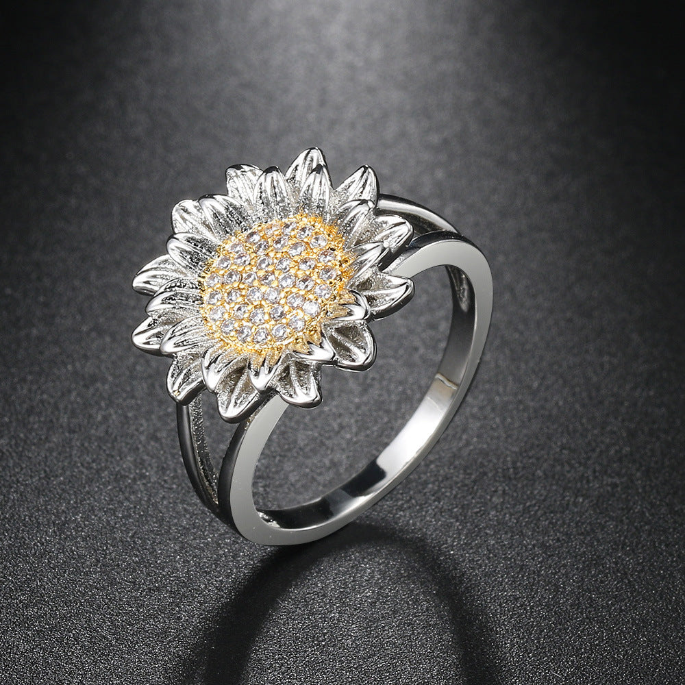 Sunflower Micro-inlaid Zircon Ring Female