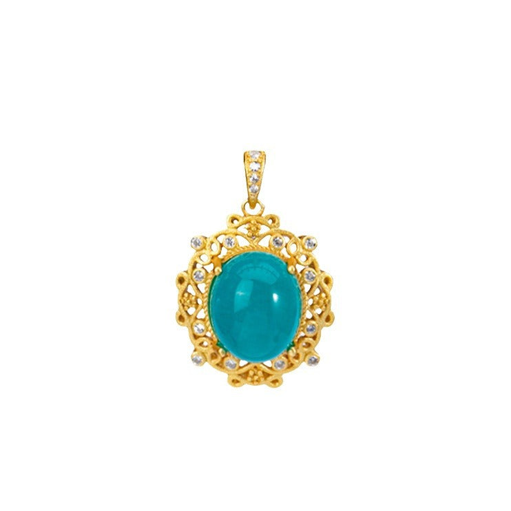 Fashion Natural Amazonite Oval Pendant Necklace