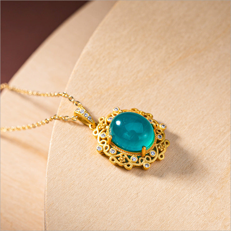 Fashion Natural Amazonite Oval Pendant Necklace