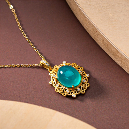 Fashion Natural Amazonite Oval Pendant Necklace