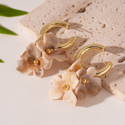 Silver Needle Retro Coffee Color Earrings For Women