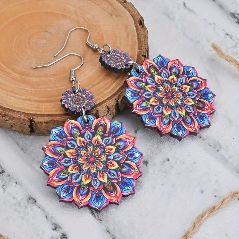 Datura Flowers Retro Double-sided Wooden Earrings