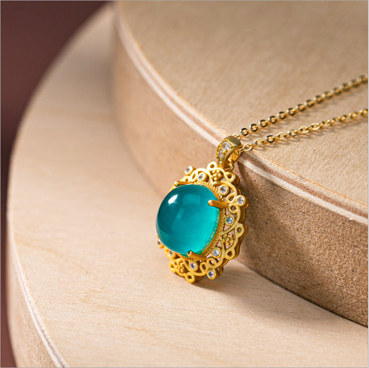 Fashion Natural Amazonite Oval Pendant Necklace