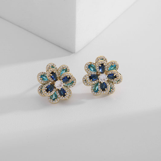 Elegant Color Zircon Flower Earrings Women