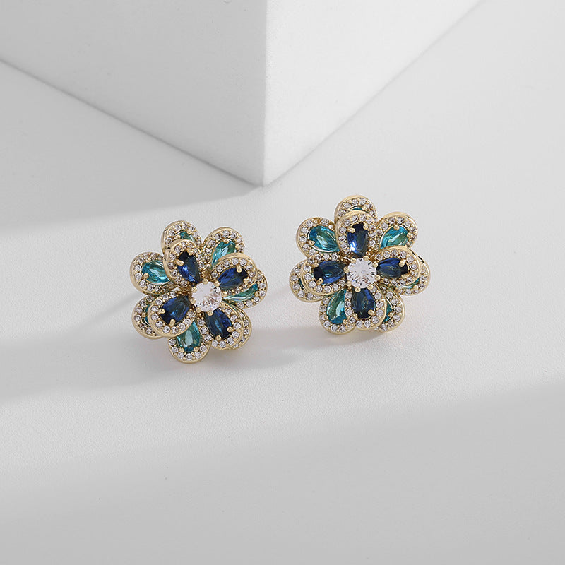 Elegant Color Zircon Flower Earrings Women