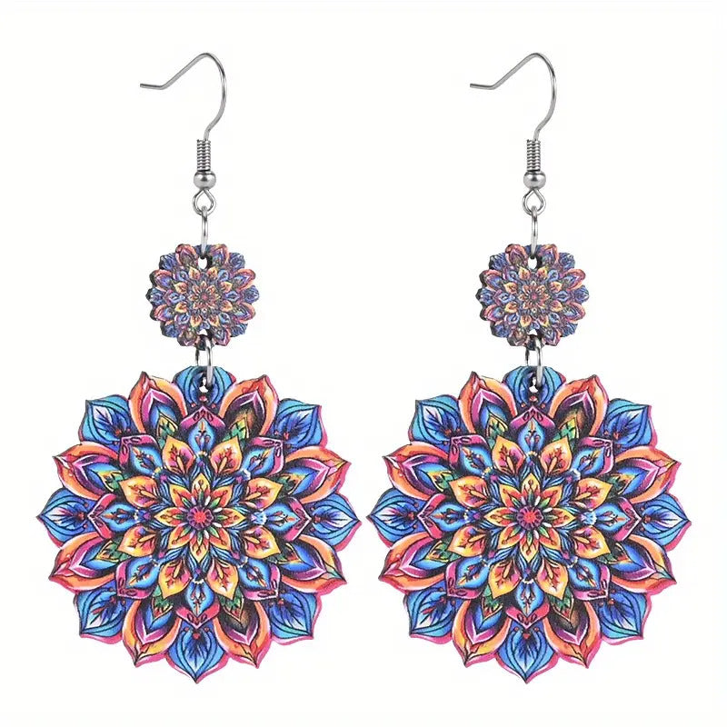 Datura Flowers Retro Double-sided Wooden Earrings